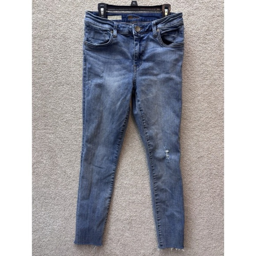 Kut from the Kloth Mia Skinny Jeans Womens 6 Blue High Waist Distressed‎ Raw Hem